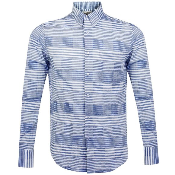 Naked & Famous Denim Blue Striped Windowpane Button Down Shirt Size Small 2545 - Picture 1 of 10